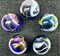 SNORKLE Blue/Yellow Iridescent Glass Marbles 22mm (7/8 inch) SHOOTER Taw (Lot of 5)